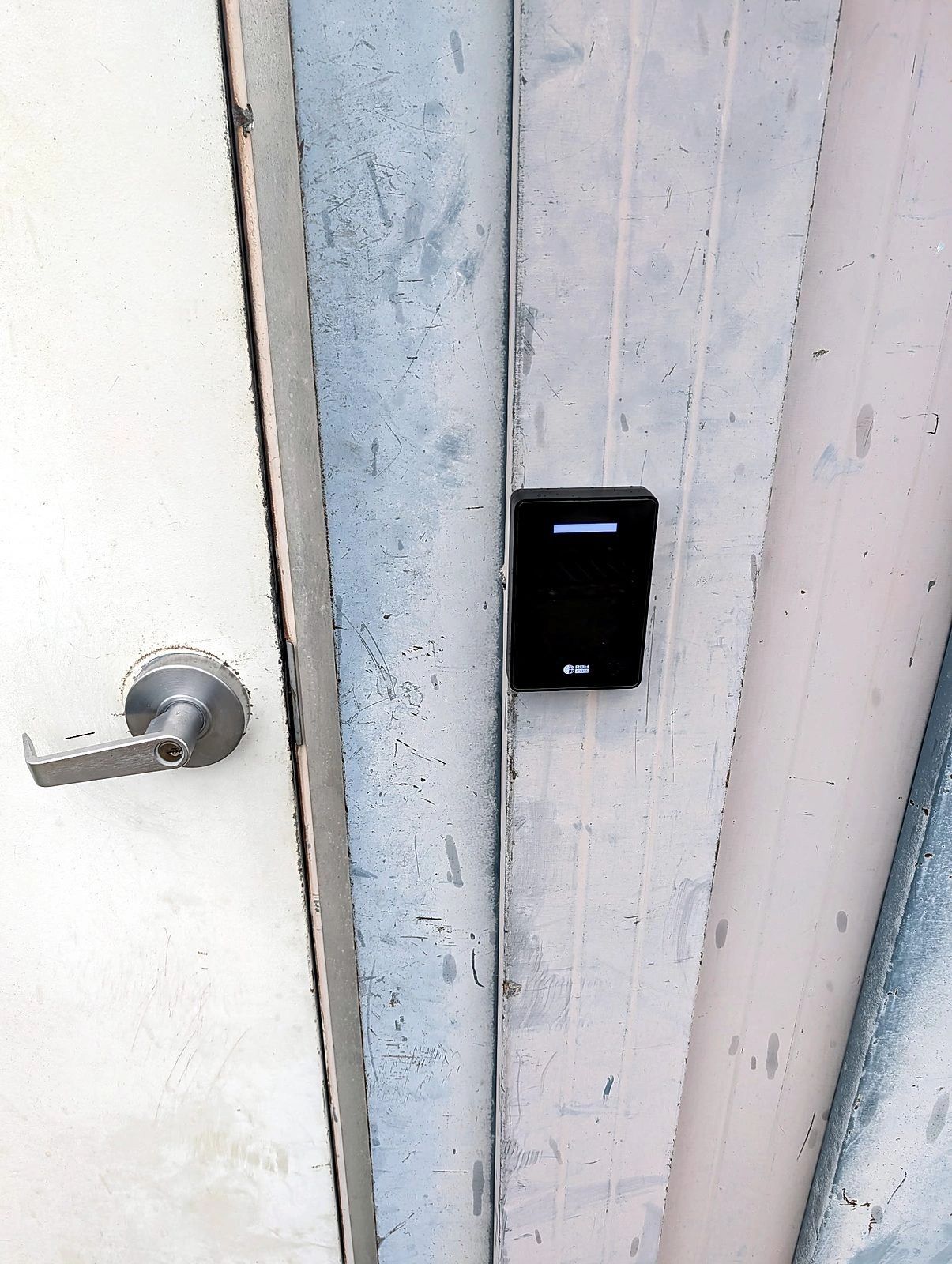 Card reader on a steel door
